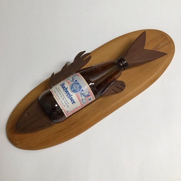 Budweiser Beer Bottle Fish Wall Plaque Wood Handmade Bud Folk Art Bar Decor 80’s - Picture 15 of 16